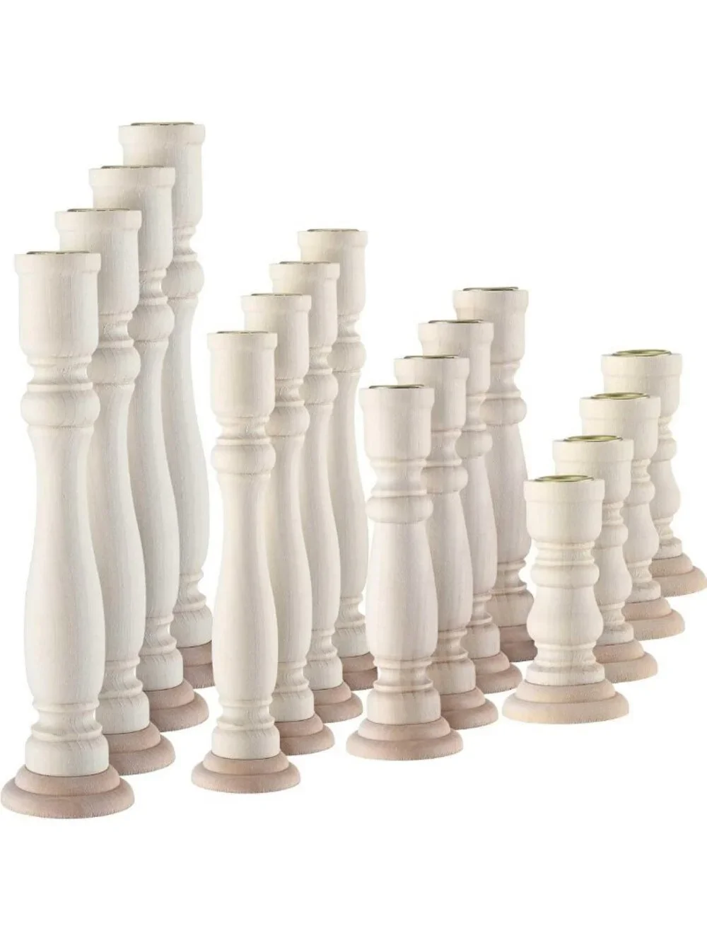 Rustic Wooden Candle Holders Set - 16 Unfinished Pillar Candlestick Stands for